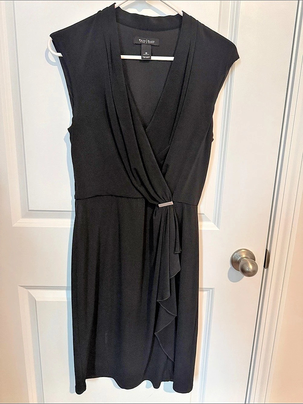 White House Black Market Black Draped Midi Dress Size 10 Like New